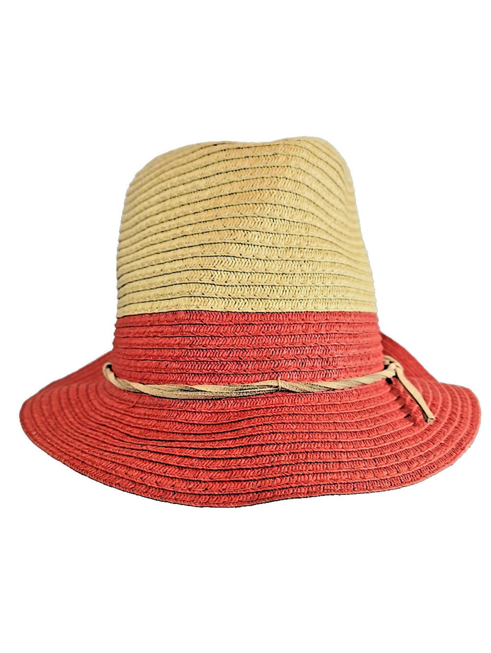 Zara Paper Polyester Faux Straw Fedora Sun Bucket Hat Leather Band Size Small
